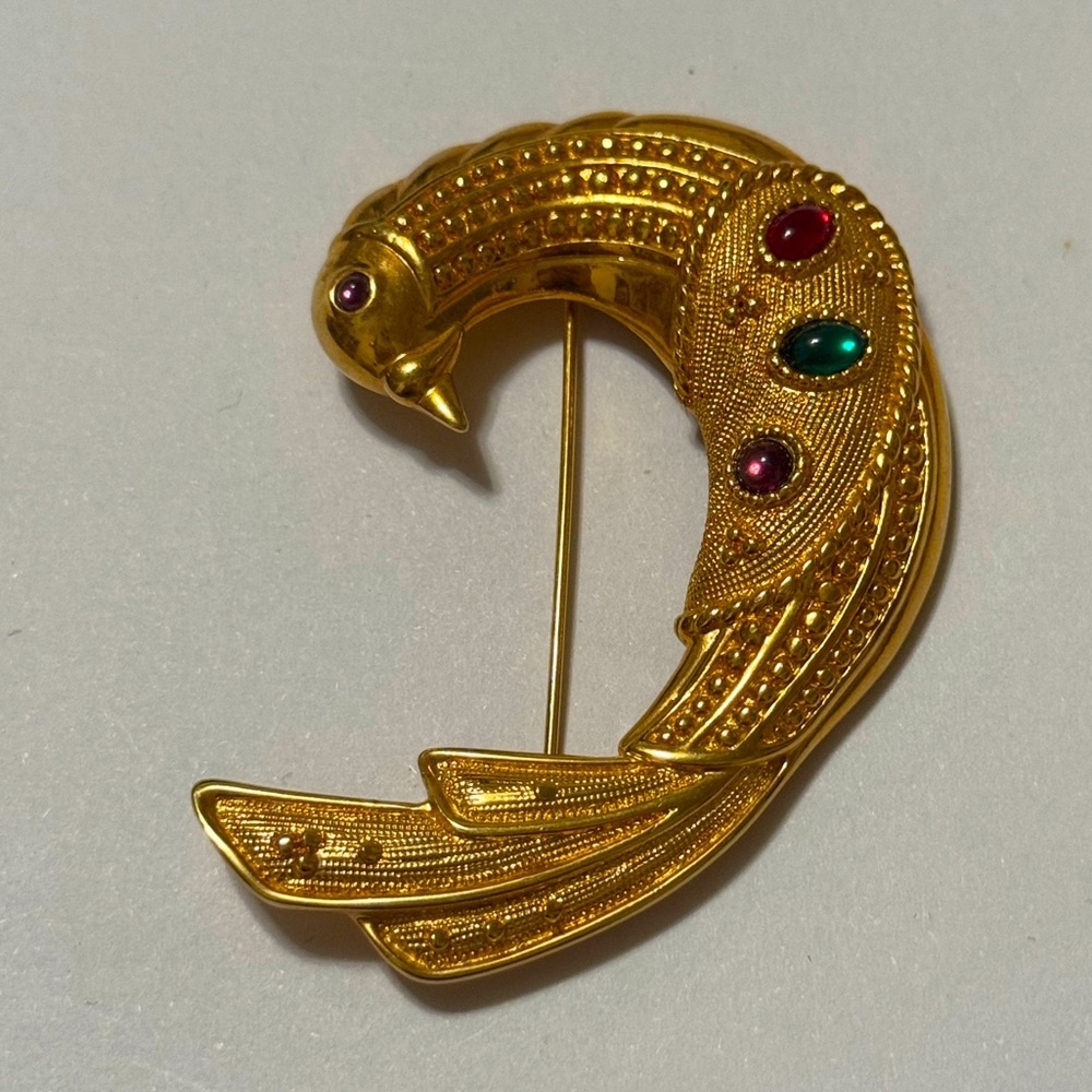 Big Vintage S.A.L. Swarovski gem stones Bird Pin Brooch!